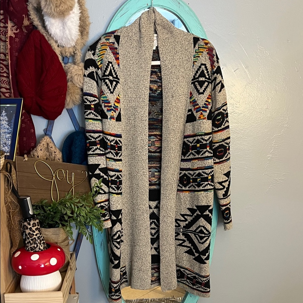 Aztec Patterned Open Front Cardigan - image 1